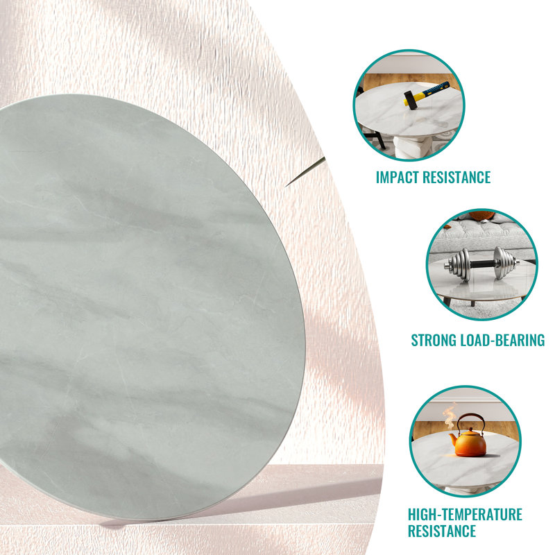 Plateau de table rond en verre trempé Marble Design, protecteur de table gris épais de 8 mm, plateau de table de remplacement