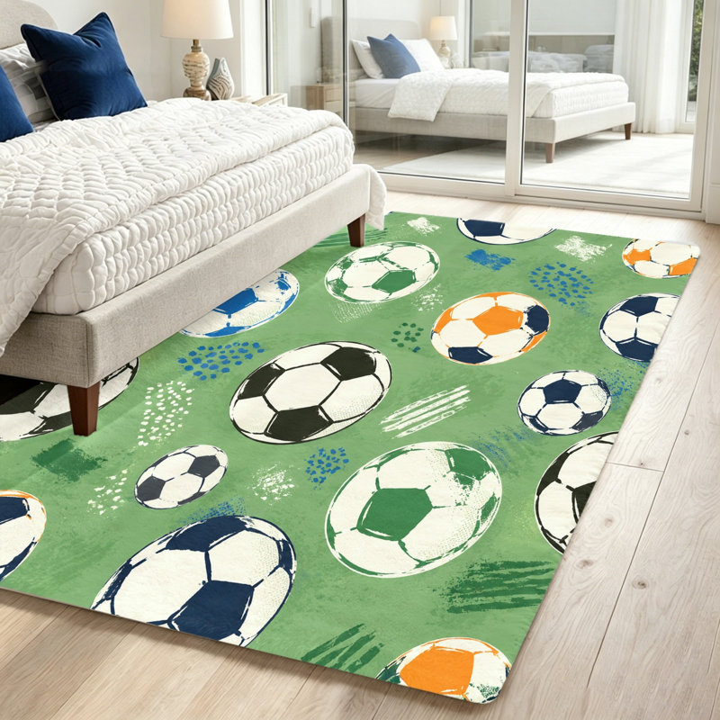 Football Pattern Area Rug, Non-Slip Indoor Floor Mat, Machine Washable Soft Plush for Living Room, Bedroom, Playroom