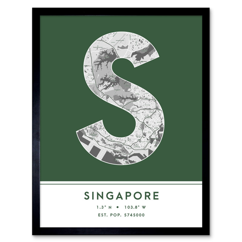 Singapore City Map Singapore Green 1 Piece Single Picture Frame Wall Art