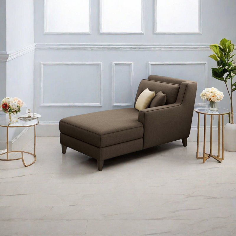 Chaise longue inclinable rembourrée en coton et lin High Elastic, Accoudoir à gauche (vu de face), Brun