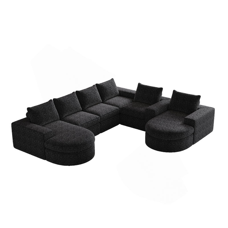 Canapé modulaire courbé avec méridienne Chenille Cloud, Chenille noir