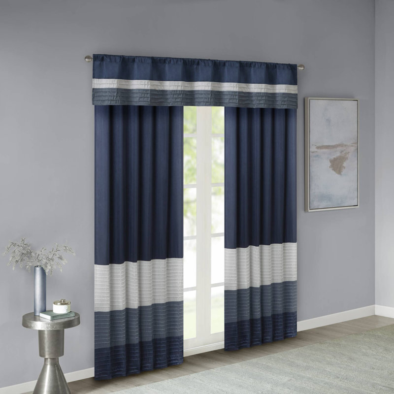 Amherst Polyoni Pintuck Single Window Valance, Navy
