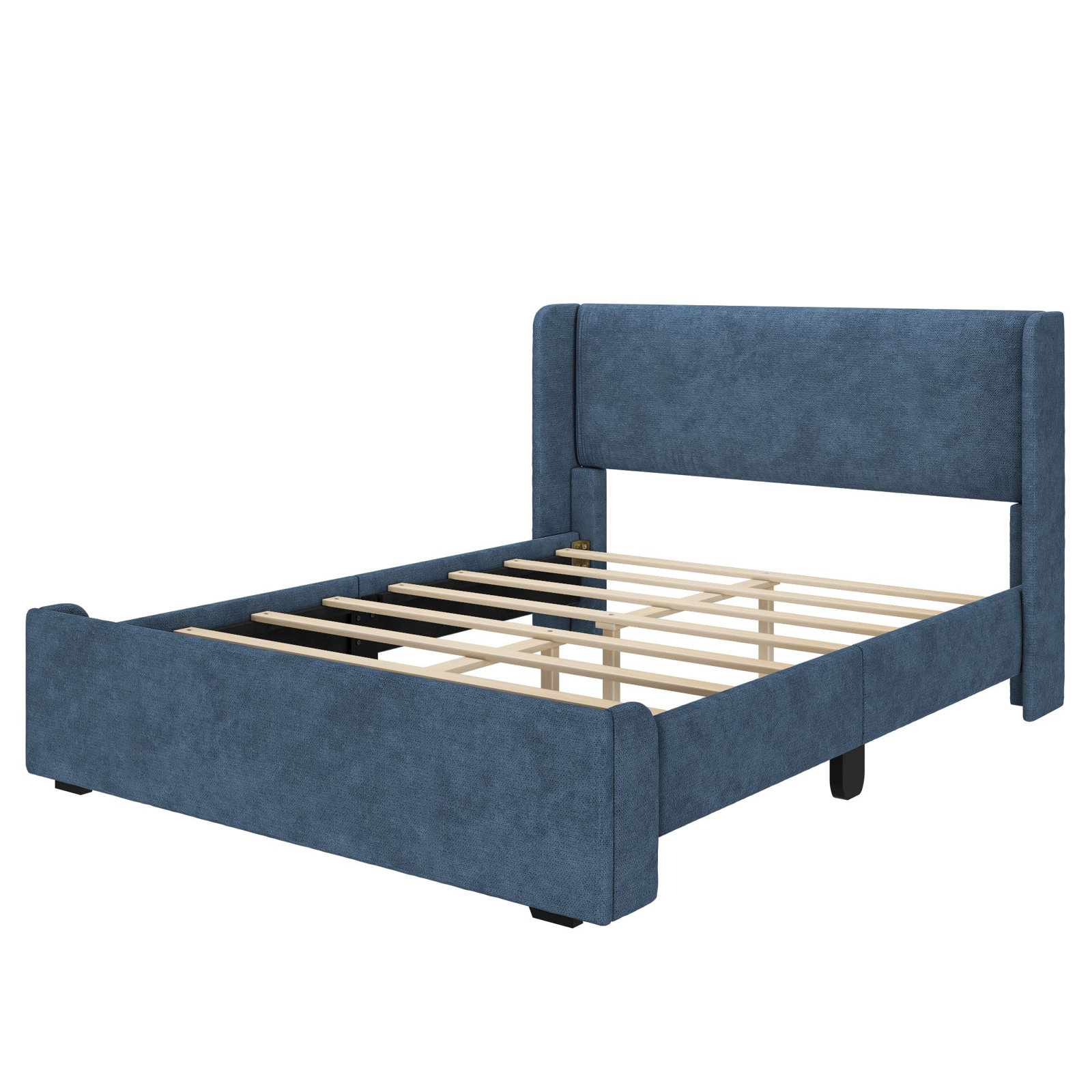 Solid Wood Upholstered Panel Bed, Blue, Full