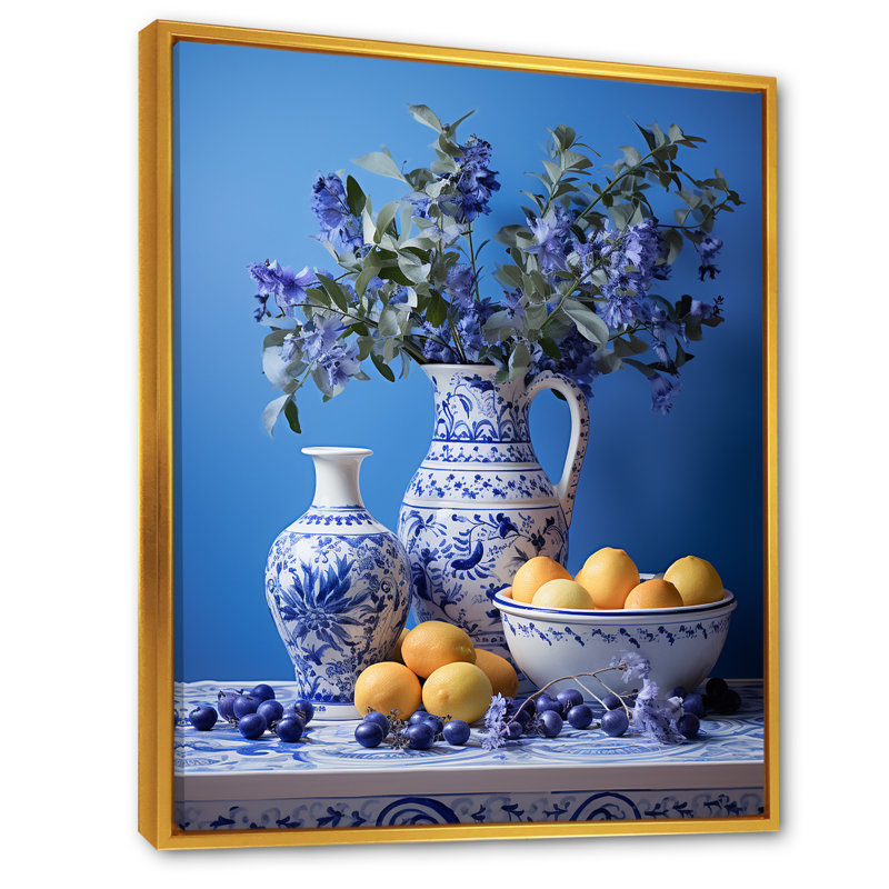 Décoration murale méditerranéenne «Still Life Kitchen II - Boho Pottery», Cadre flottant doré, H 40 po x l 30 po x P 1,5 po