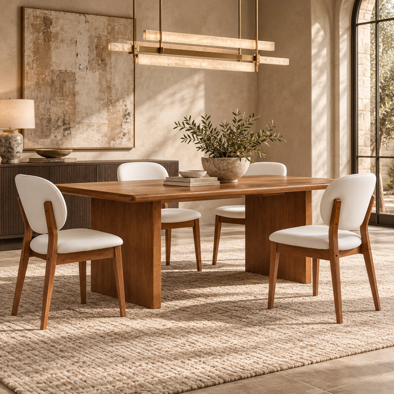 Ensemble de salle à manger 5 pièces en bois d'hévéa massif avec table rectangulaire de 62,4 po et 4 chaises de salle à manger rembourrées