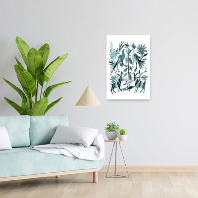 Otomi Blue Abstract Contemporary Wall Art Print 1 Piece Wrapped Canvas Wall Art