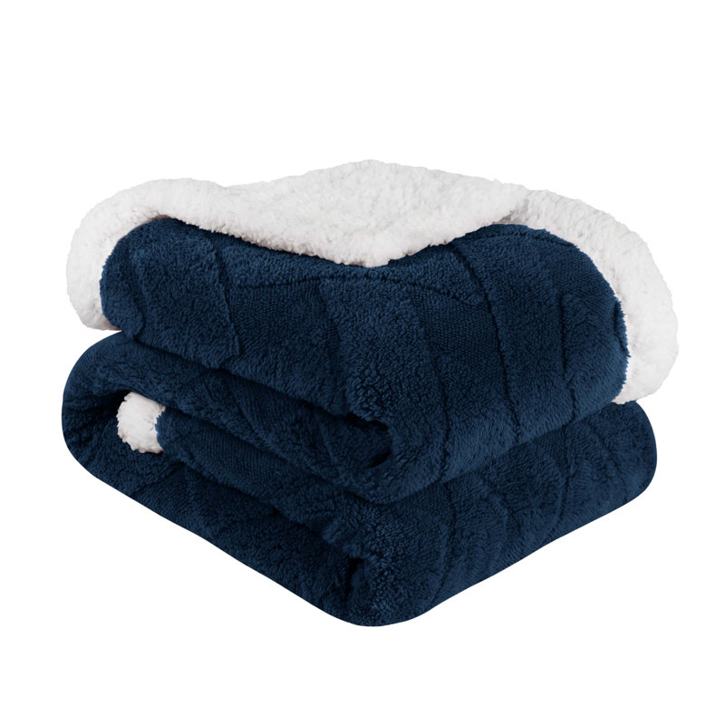 King Size Navy Blue Fleece Sherpa Reversible Blanket