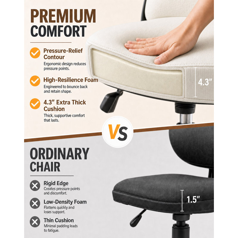 Ergonomic Executive Chair with Flip-up Armrests and Inflatable Lumbar Support, Beige White