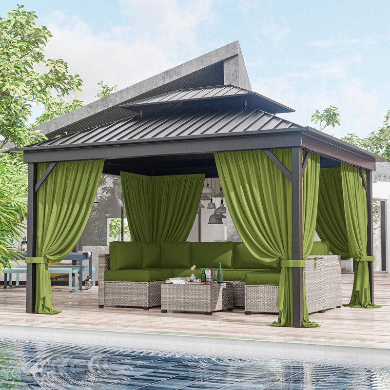12 X 10 pi Mur de rideau extérieur en polyester à 4 panneaux d'extérieur pour pavillon de jardin, seulement rideaux