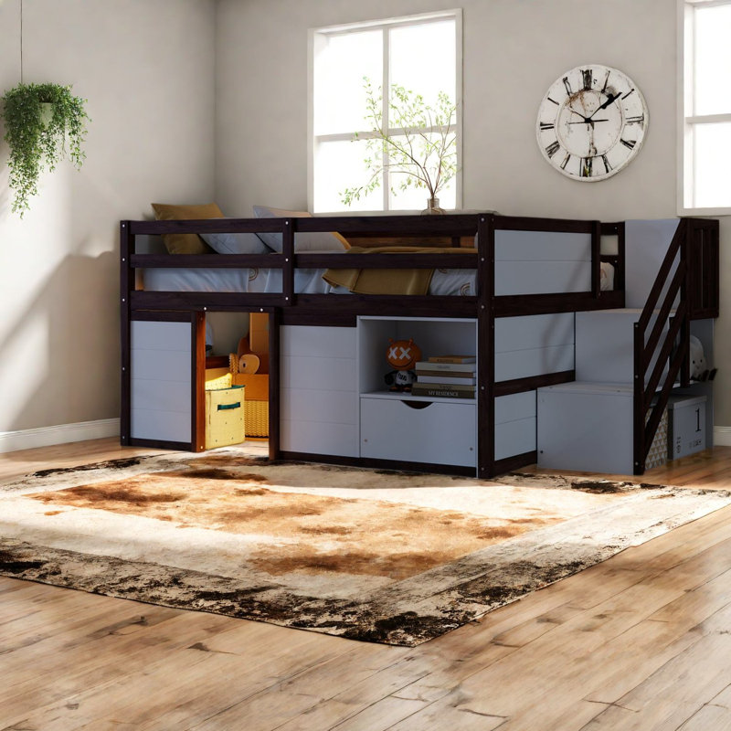 Lit de rangement avec cadre en bois aggloméré, chambre d'enfant moderne peu encombrante