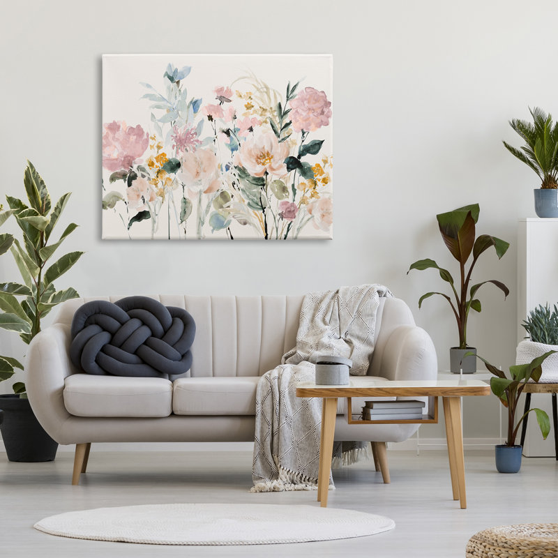 Fleurs de printemps pastel sur toile, H 36 po x l 48 po x P 1,5 po