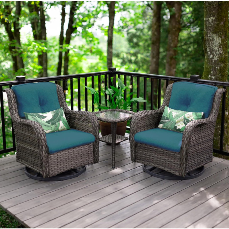 Wicker Patio Furniture Set - 3 Piece Rattan Outdoor Sectional Conversation Sets 2 Piece Wicker Hang Gliding  Chairs And 1 Side Table