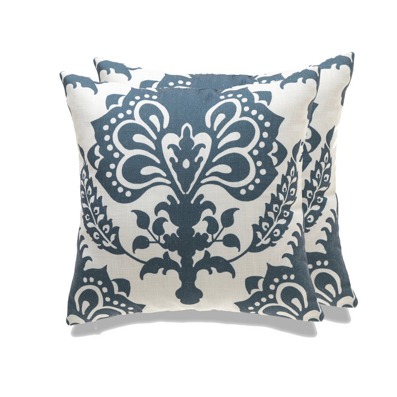 Vienna Floral Linen Throw Pillow, Down Blend, Blue Damask