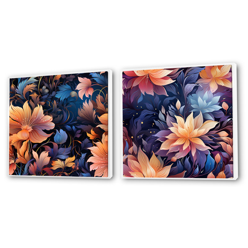 Hepatique - Ensemble de 2 collages carrés botaniques abstraits, Cadre flottant blanc, H 36 po x l 73 po