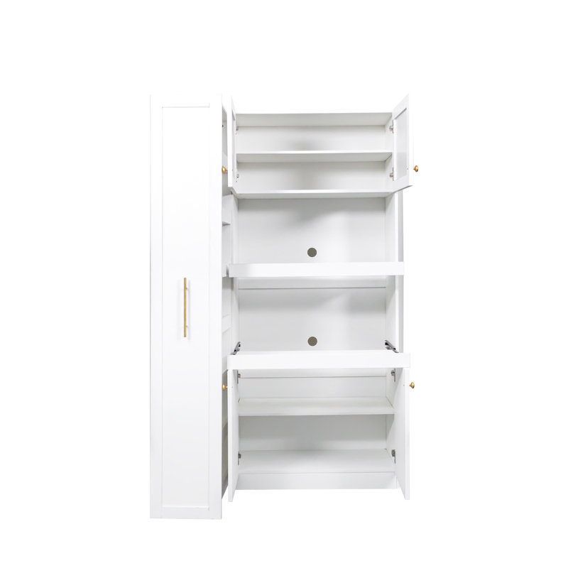 Armoire de cuisine avec tablette de rangement coulissante multi-fonctionnelle, Blanc
