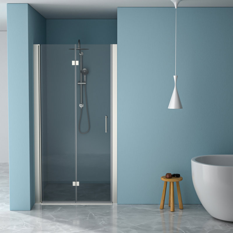 Brushed Nickel 30"W X 72"H Tempered Glass Shower Door - Flexible Installation, To Stains And Scratches With Fold Mechanism Design, Adjustable For Different Spaces