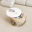 Table basse à plateau relevable moderne avec rangement et trois repose-pieds assortis, base à 3 pieds, assise blanche et naturelle au design peu encombrant, fabrication en métal pour plus de solidité