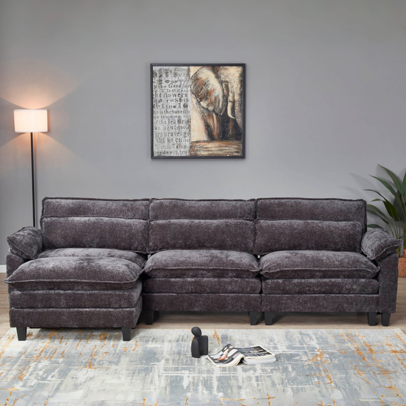 Canapé rembourré Cloud, canapé modulaire en L avec repose-pieds pour salon, chambre à coucher, Noir clair