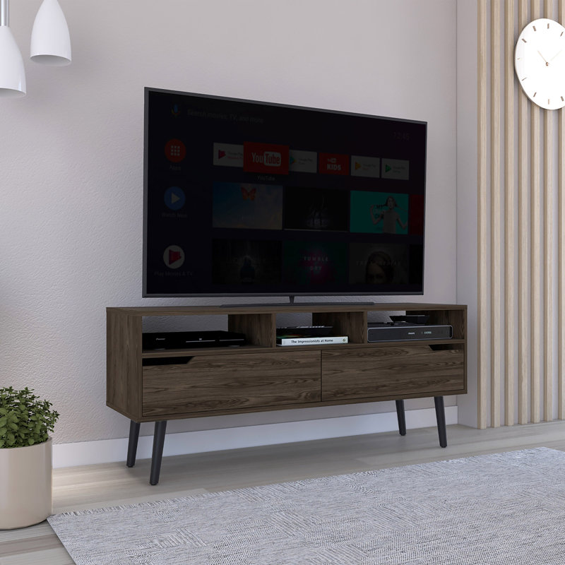 Tv Stand with Three Open Shelves, Two Flexible Drawers