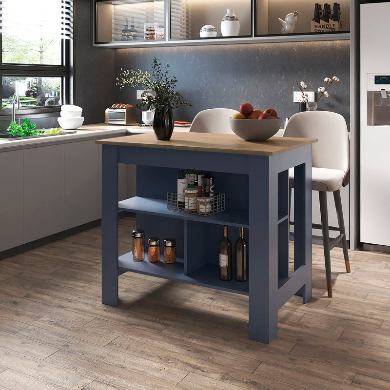 Îlot de cuisine avec tablette ouverte Kronos Ash and Kronos Blue