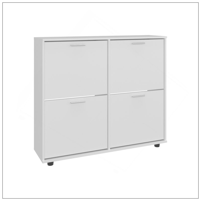 Étagère à chaussures 4 portes Opal avec plusieurs tablettes, rangement pour chaussures moderne
