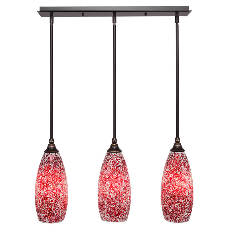3 Light Stem Hung Linear Pendalier Shown With 5" Fusion Glass, Dark Granite, 8.25" H x 26.5" W x 5" D, Yellow