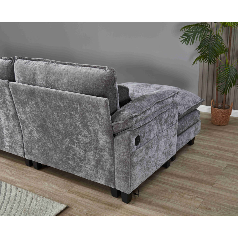 Luqi 2 Seater 79.6 " Modular Sectional Large L Shaped Sofa With Ottoman, DARKGREY