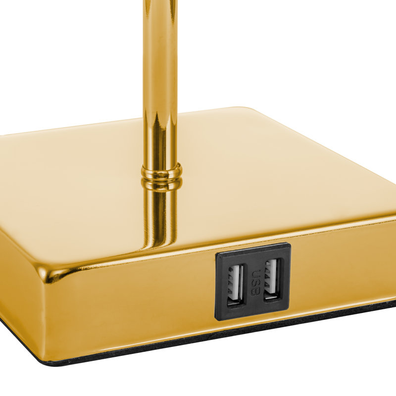 Lampe de table moderne en cristal avec double charge USB et fonction à intensité variable, H 17 po x l 7 po x P 7 po, Or