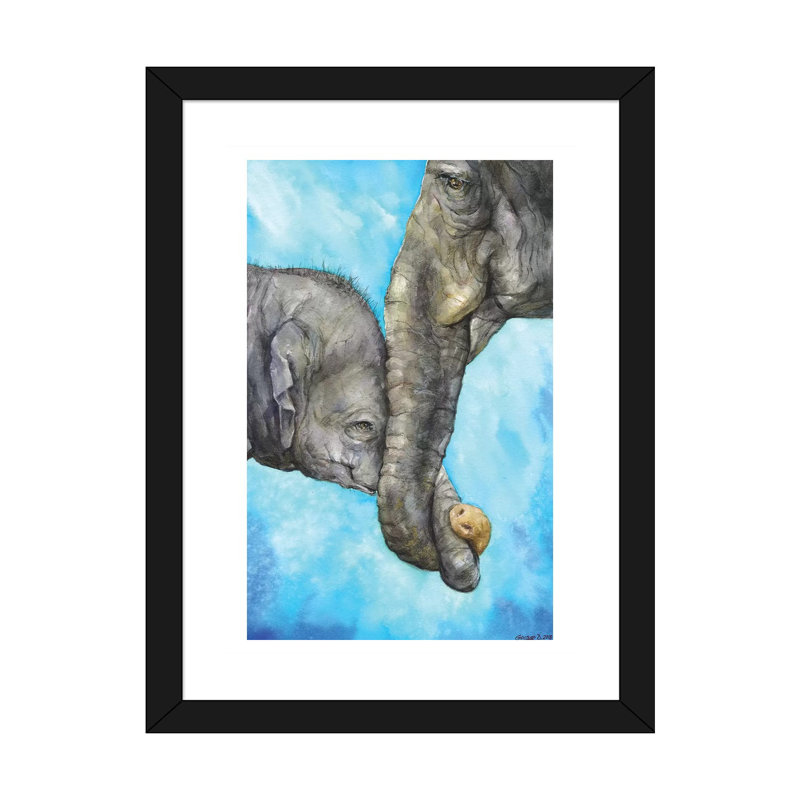 Éléphants - Pure Family, art sur toile, H 32 po x l 24 po x P 1 po, Papier encadré noir