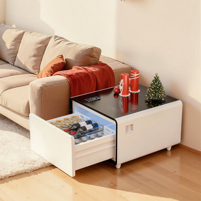 Smart Side Table with Fridge Drawer Wireless Charging and Motion Sensor Night Light