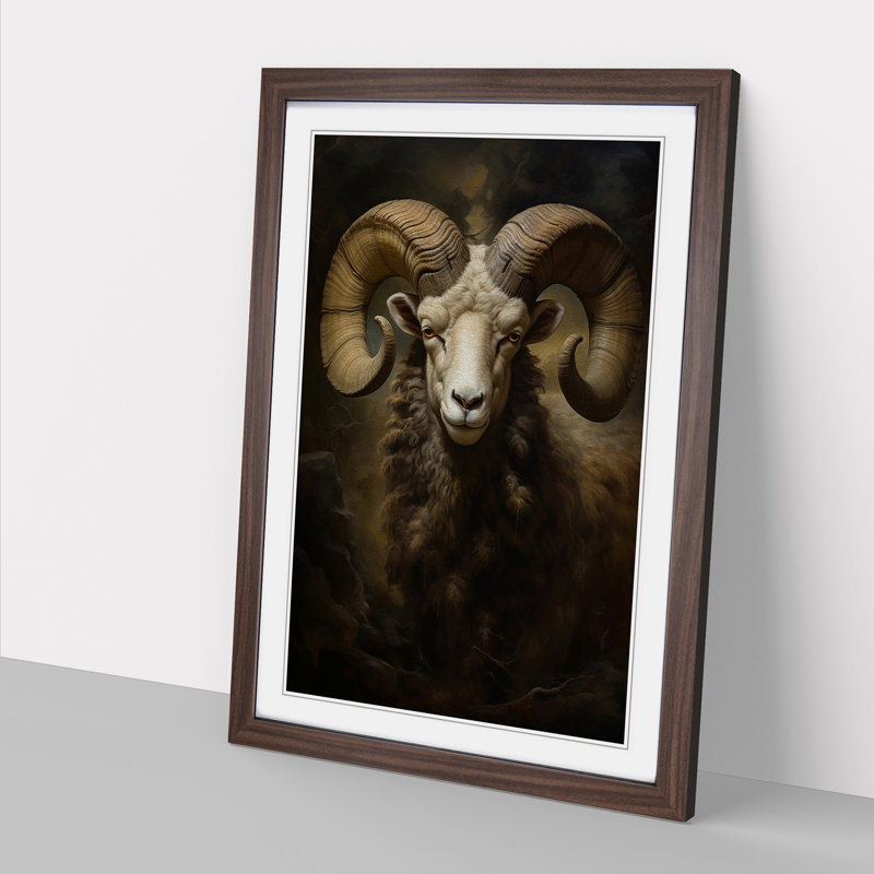 Ram Sheep Classicism Art - Framed Print, 64cm H x 46cm W x 2cm D, Walnut