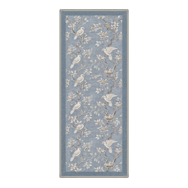 Allendale Aura Vintage Machine Washable Blue Indoor Area Rug with Non-Slip Backing, Runner 2' x 6'