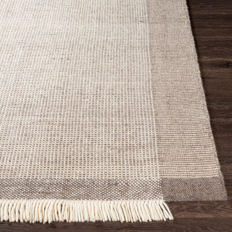 Khaki and White Flat Woven Wool Outdoor Rug, 2' x 3'