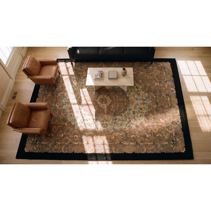 Antique Chinese Room Size Wool Black, Ivory Beige Cream White Rug