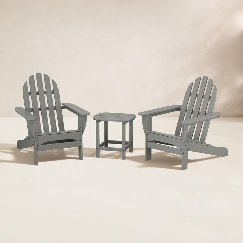 Ensemble 3 pièces Adirondack classique avec table d'appoint 18 "South Beach, Gris ardoise