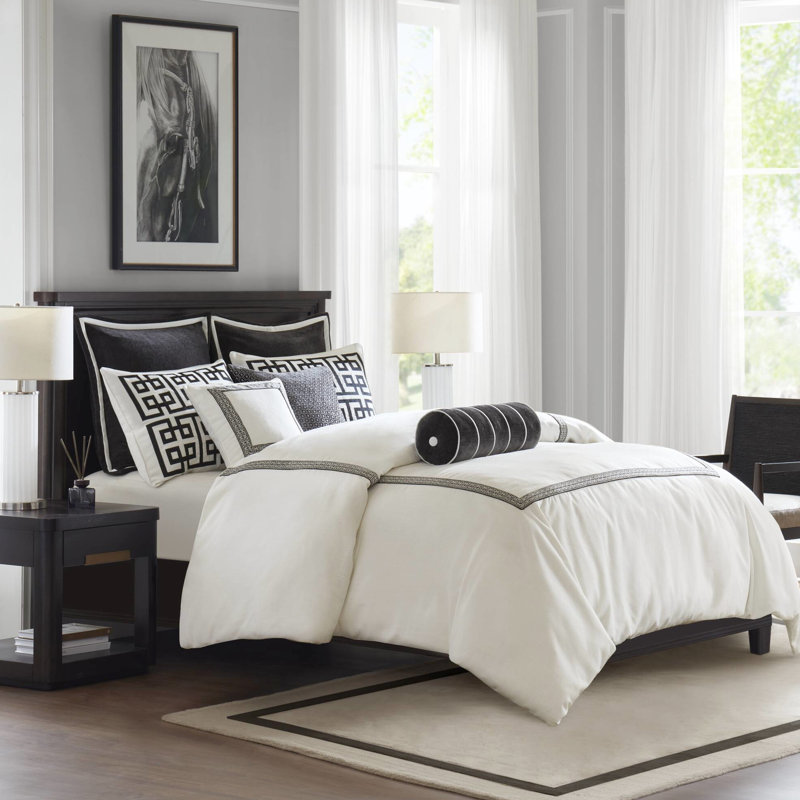 Luxury 9 Pcs King Bedding Ensemble With All - Season Coziness, Removable Cover And Inner Ties Comforter Comfort, Greek Inspired Embroidery