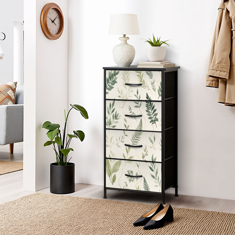 4 Drawer Dresser for Bedroom, Narrow Chest of Drawers, Wooden Top and Study Iron Frame 18"x37.5"-(WxH)