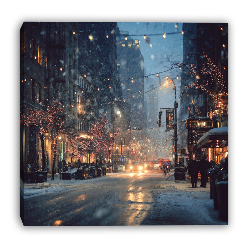 «Winter City Lights Boulevard», art mural sur toile tendue, 20 po x 20 po