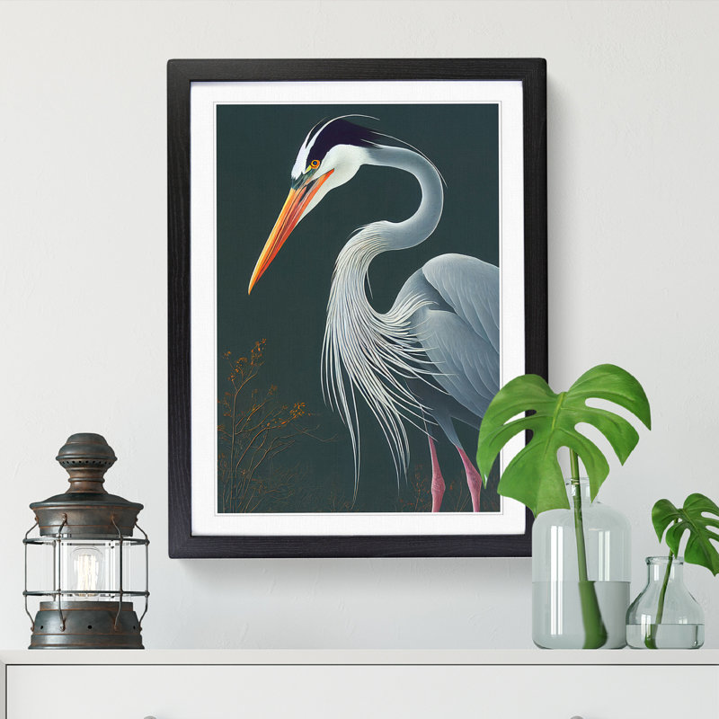 Lekecia Heron Bird Traditional Vol.3 Framed Print, 64cm H x 46cm W, Oak