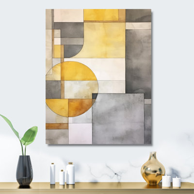 Décoration murale en métal jaune, gris et jaune entrecroisés I - formes abstraites