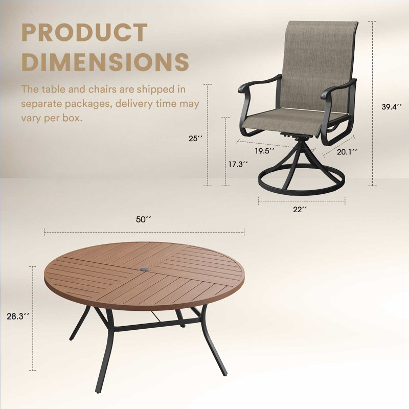6-Person Outdoor Patio Dining Set With Swivel Chair, Walnut/Brown