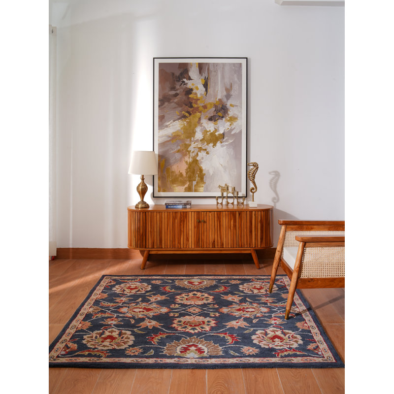 Tapis classiques en laine tuftée à la main, écologiques - 244 x 244 cm, carré, couleur anthracite, motif oriental, épais, à poils longs, antidérapant, pour salon et chambre.
