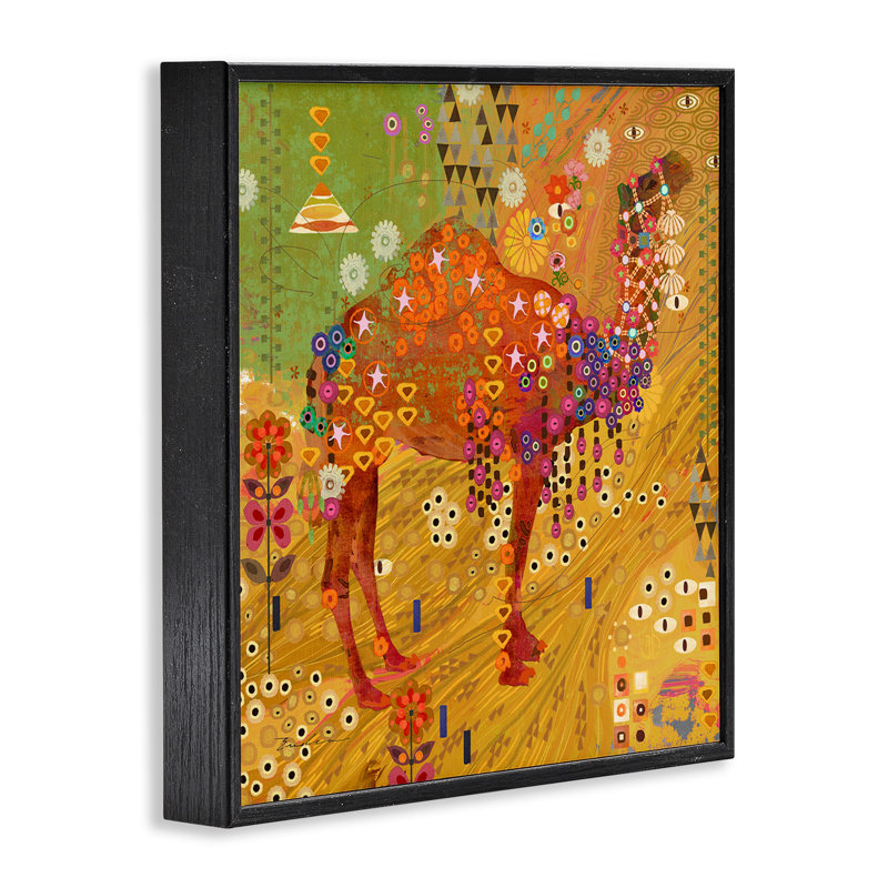 Boho à motif chameau encadré sur bois, H 17 po x l 17 po x P 1,5 po, Giclée encadrée noir minuit