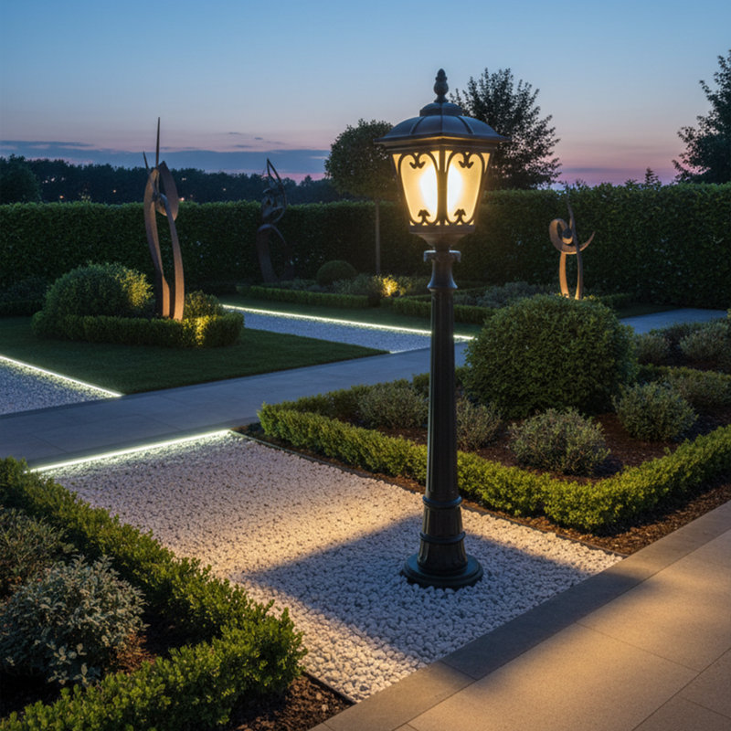 Traditional Black Outdoor Post Lantern - Outdoor Floor Lamp