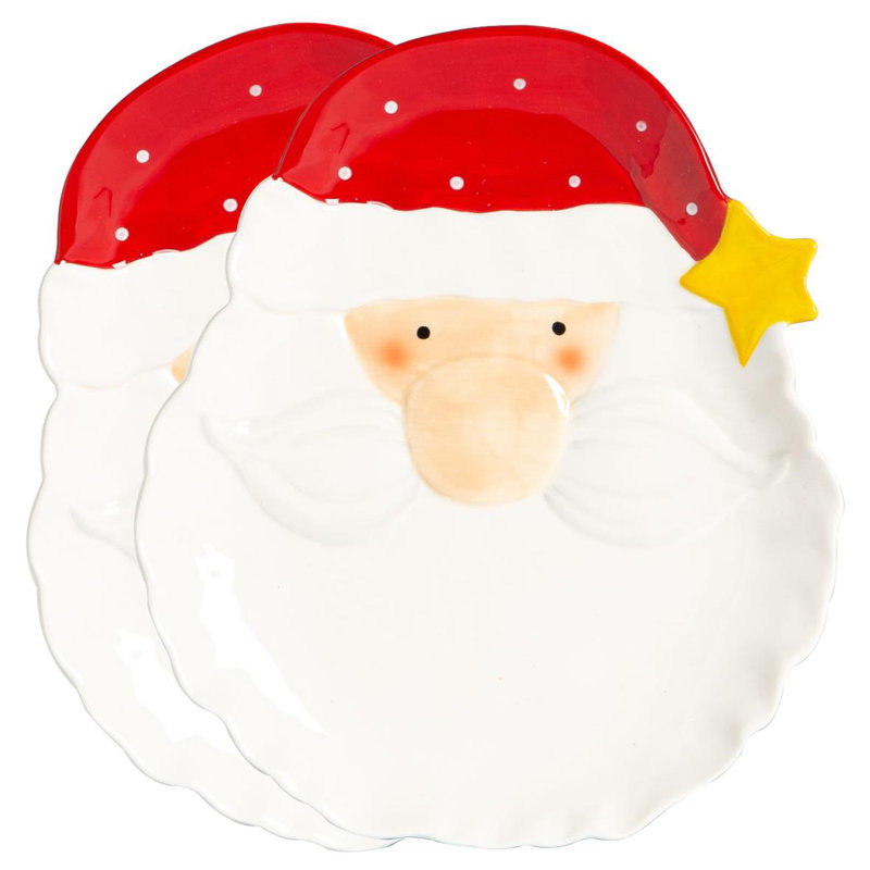 Nicola Spring - Father Christmas Serving Plates - 21 x 24.5cm - White