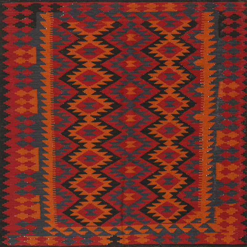 Tapis traditionnel mehroon/noir/crème Tortez, Carré 3 pi