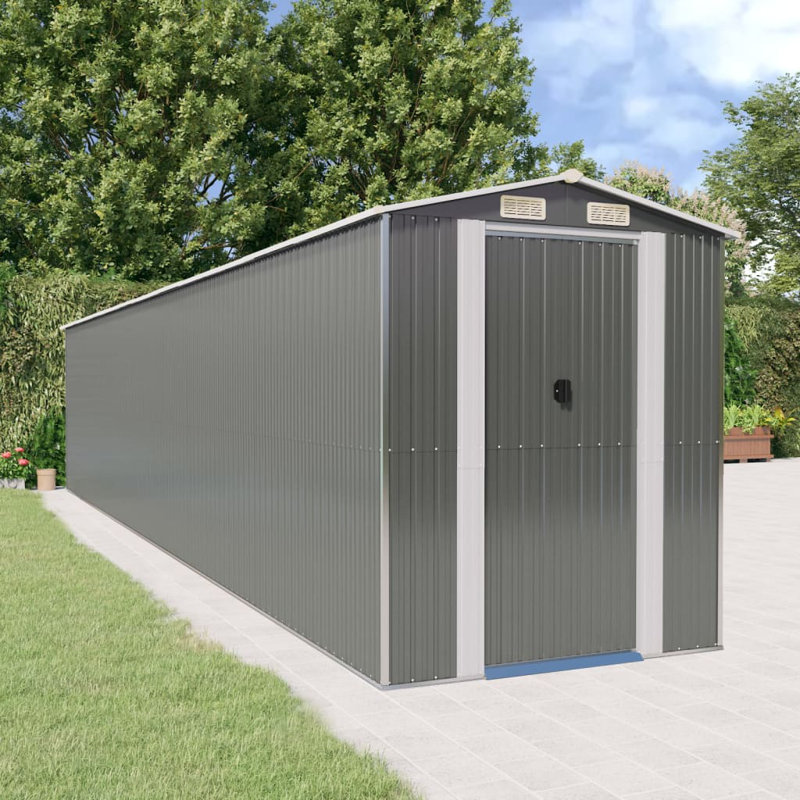 Vidaxl Garden Shed 192X1021x223 Cm Galvanised Steel, Light Grey
