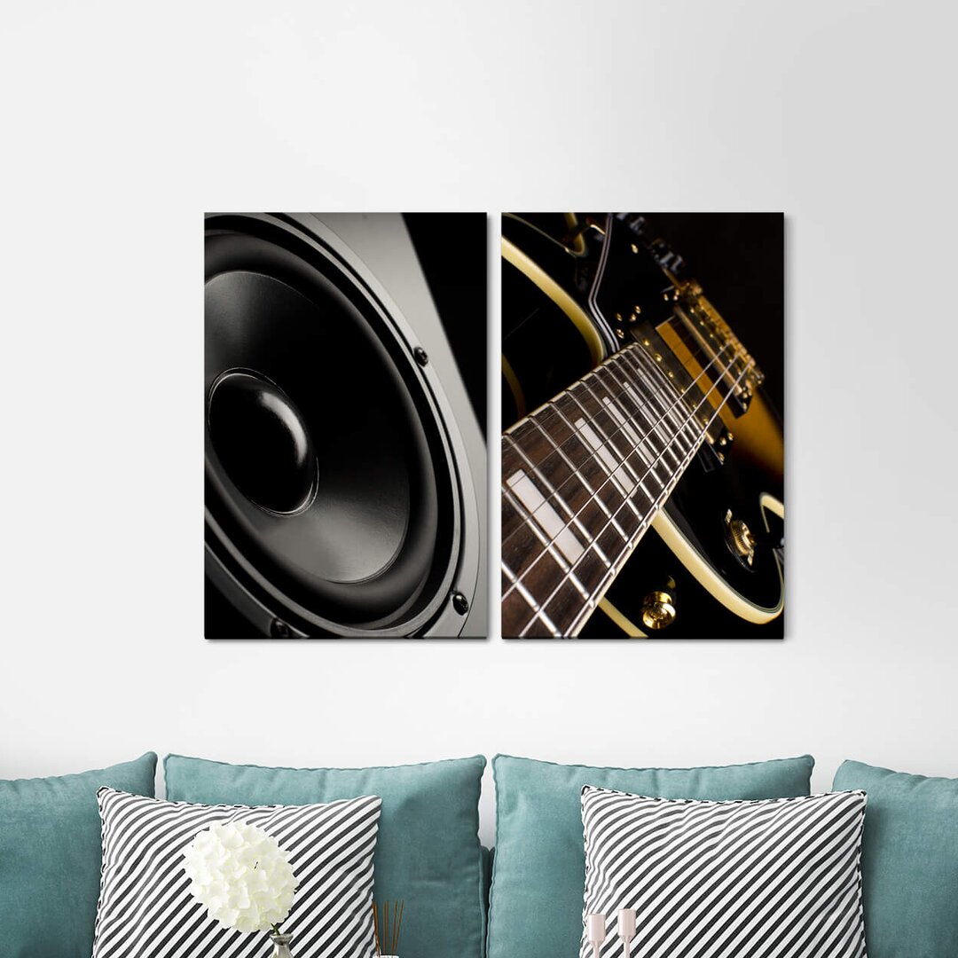 2-tlg. Leinwandbilder-Set - Fotografie „Speaker Box Music E-Guitar Rock Bass Audiophile”