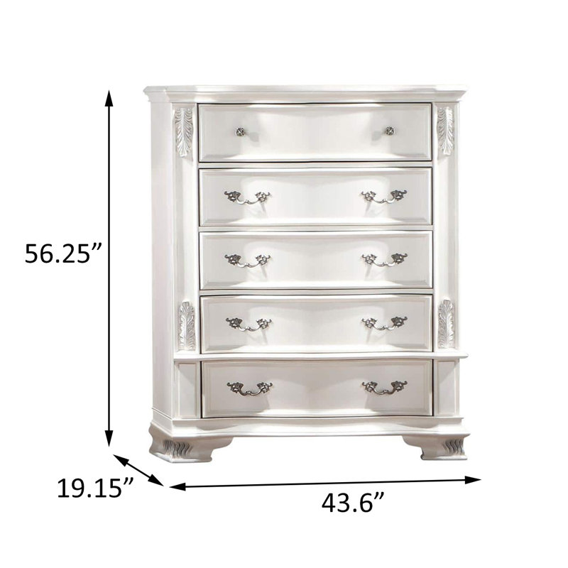 Commode à 5 tiroirs l 43,6 po, Blanc perle