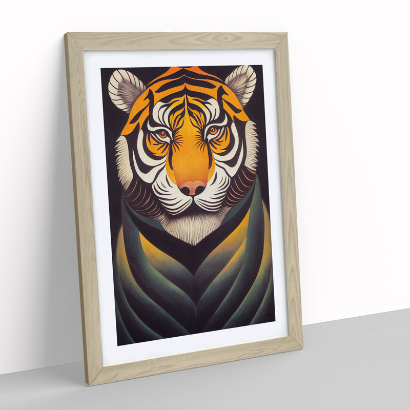 Artistic Tiger - Wall Art, 46cm H x 34cm W, Oak Framed